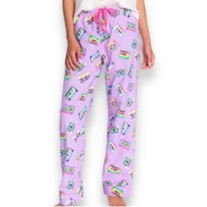 NWT PJ Salvage Mix Tape Flannel Pajama Bottoms In Lavender Size Large