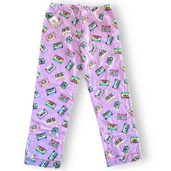 NWT PJ Salvage Mix Tape Flannel Pajama Bottoms In Lavender Size Large