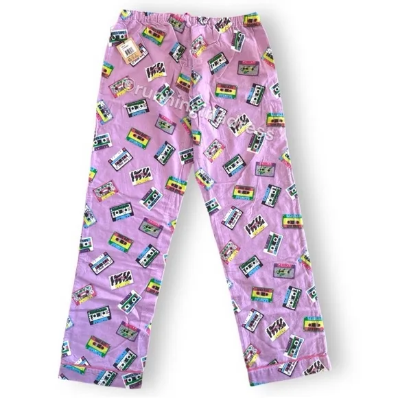 NWT PJ Salvage Mix Tape Flannel Pajama Bottoms In Lavender Size Large