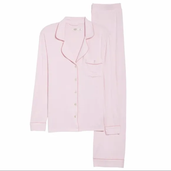 NWT UGG 2 pcs Lenon Pink Mini Stripe Jersey Knit Pajamas Shirt   Pants Set