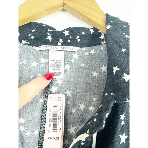 NWT Victoria’s Secret Flannel Romper Size XXL Black Star Print Pajamas Sleepwear