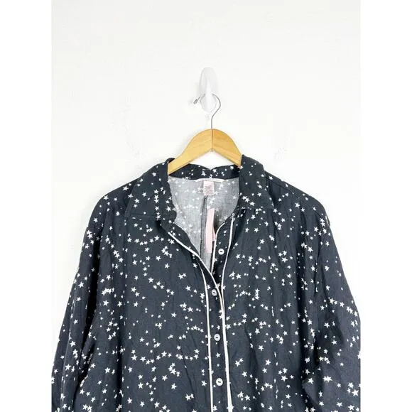 NWT Victoria’s Secret Flannel Romper Size XXL Black Star Print Pajamas Sleepwear