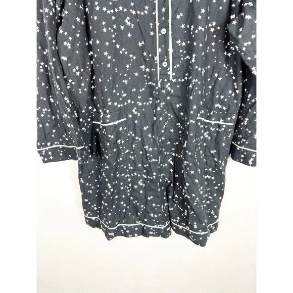 NWT Victoria’s Secret Flannel Romper Size XXL Black Star Print Pajamas Sleepwear