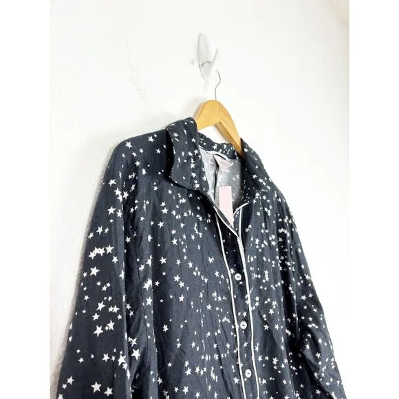 NWT Victoria’s Secret Flannel Romper Size XXL Black Star Print Pajamas Sleepwear