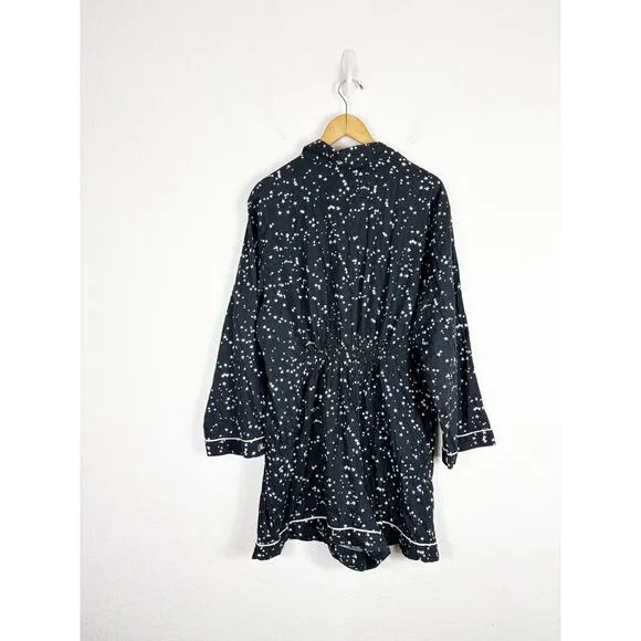 NWT Victoria’s Secret Flannel Romper Size XXL Black Star Print Pajamas Sleepwear