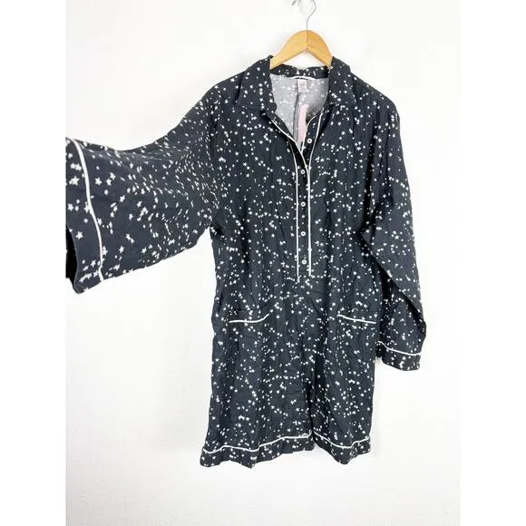 NWT Victoria’s Secret Flannel Romper Size XXL Black Star Print Pajamas Sleepwear