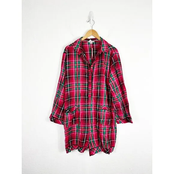 NWT Victoria’s Secret Flannel Romper Size XXL Red Plaid Print Pajamas Sleepwear