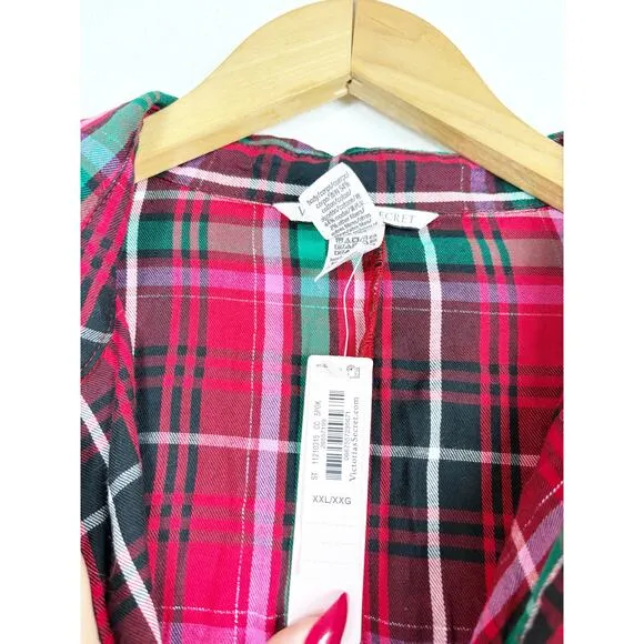 NWT Victoria’s Secret Flannel Romper Size XXL Red Plaid Print Pajamas Sleepwear
