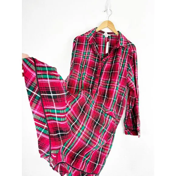 NWT Victoria’s Secret Flannel Romper Size XXL Red Plaid Print Pajamas Sleepwear