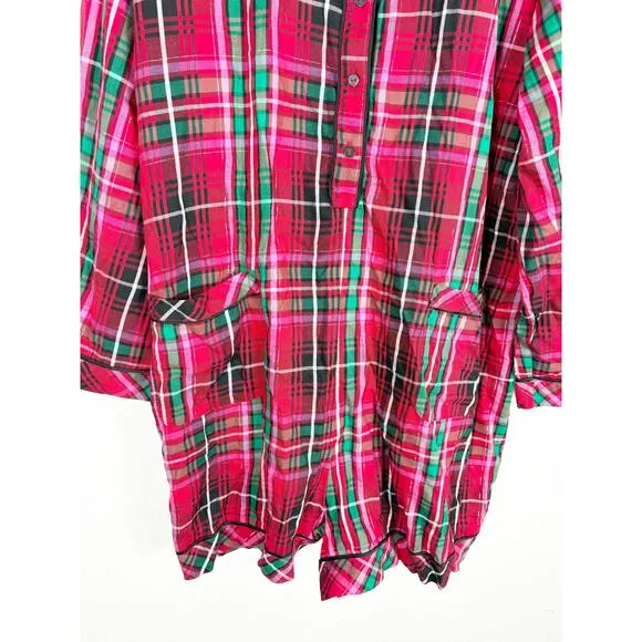 NWT Victoria’s Secret Flannel Romper Size XXL Red Plaid Print Pajamas Sleepwear