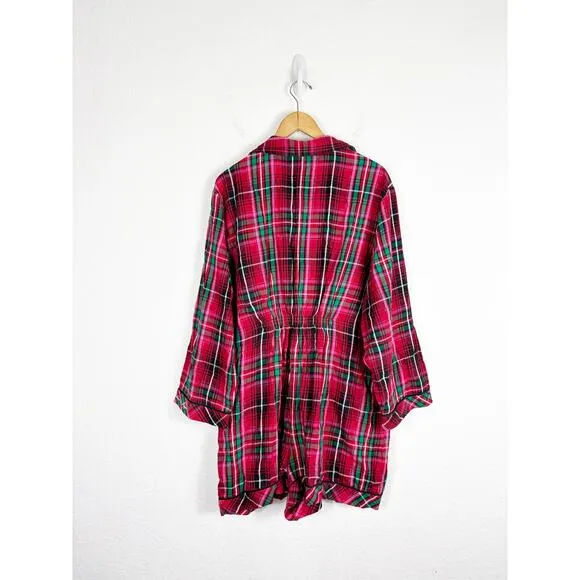 NWT Victoria’s Secret Flannel Romper Size XXL Red Plaid Print Pajamas Sleepwear