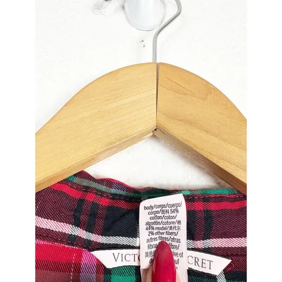 NWT Victoria’s Secret Flannel Romper Size XXL Red Plaid Print Pajamas Sleepwear