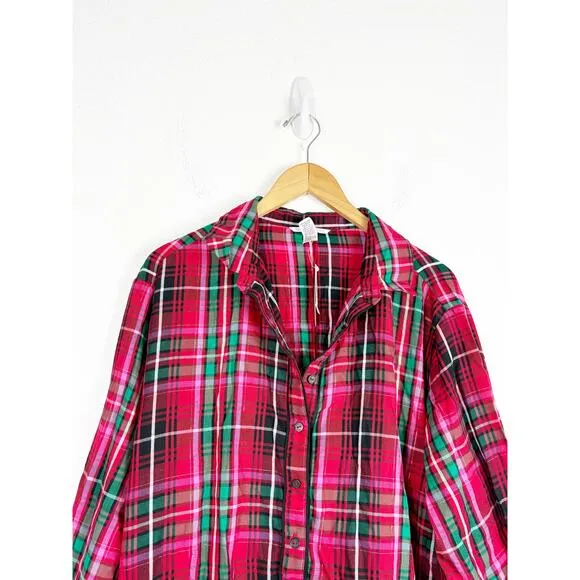 NWT Victoria’s Secret Flannel Romper Size XXL Red Plaid Print Pajamas Sleepwear