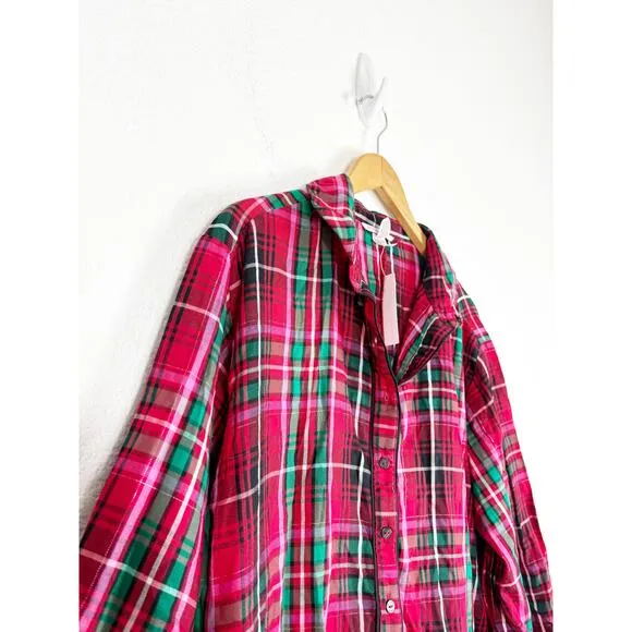 NWT Victoria’s Secret Flannel Romper Size XXL Red Plaid Print Pajamas Sleepwear