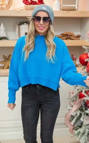 Ocean Blue Time to Run Oversized Cropped Sweater - Final Sale