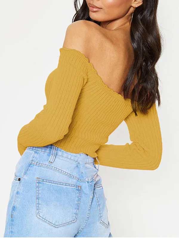Off-shoulder Top Long-sleeved Striped Sexy Sweater