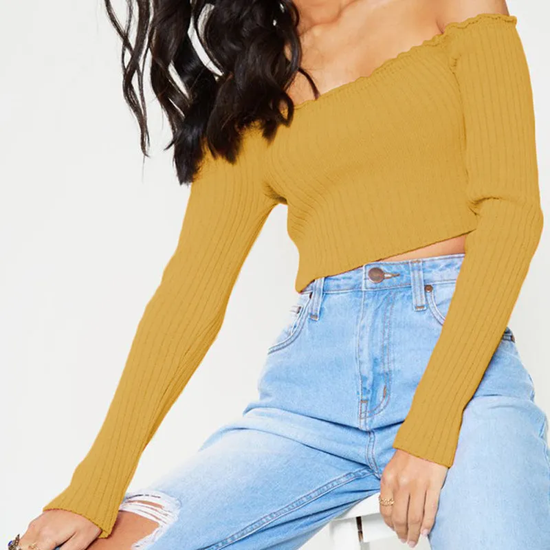 Off-shoulder Top Long-sleeved Striped Sexy Sweater