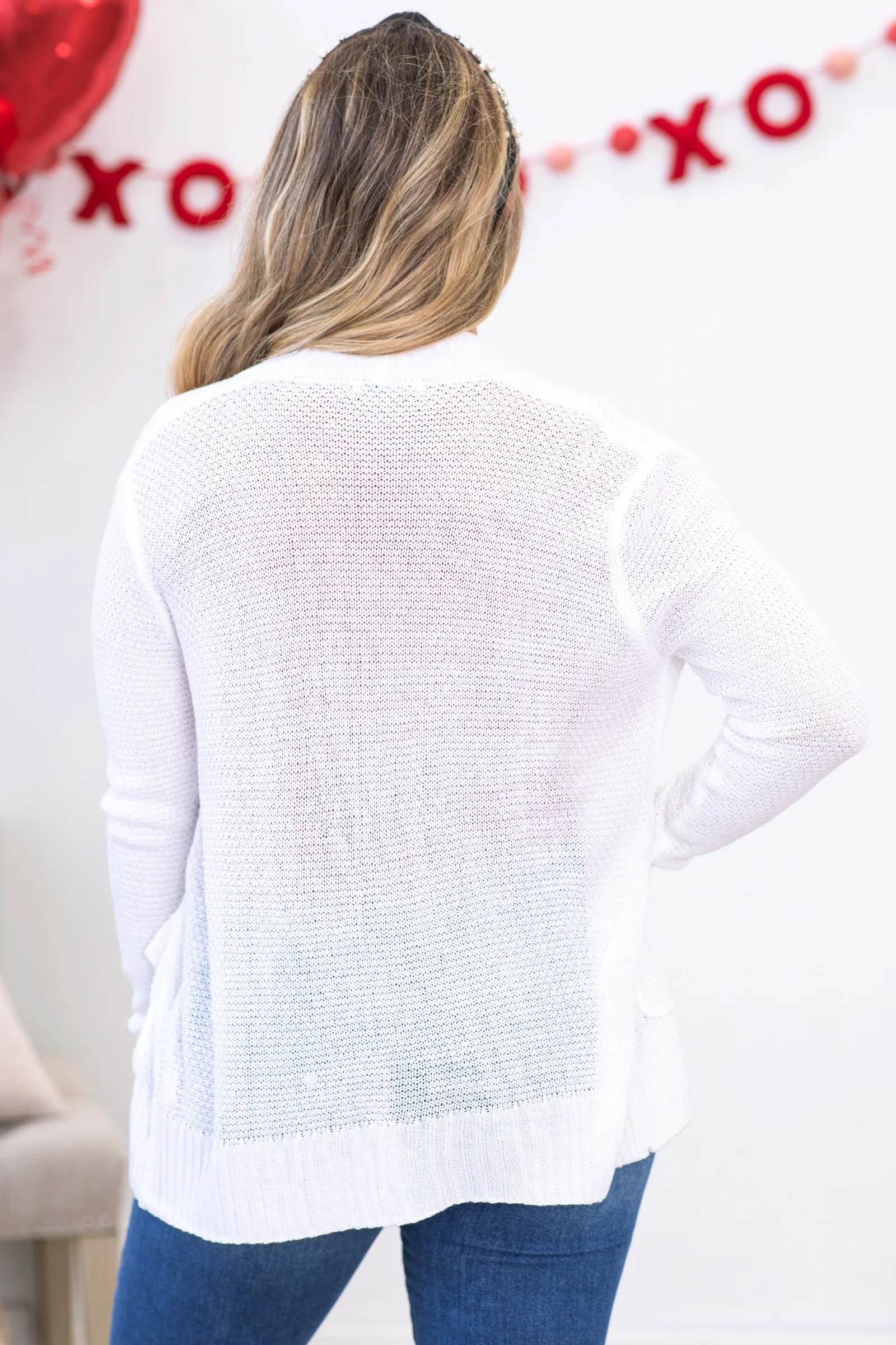 Off White Rib Band Neck and Hem Cardigan