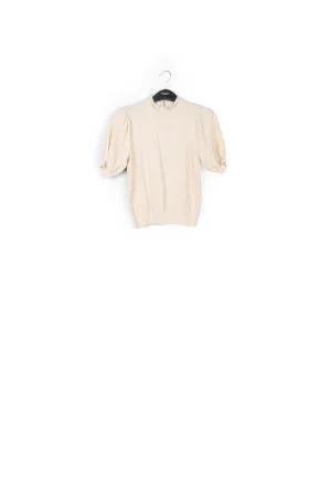 Off-white short-sleeved sweater with stand-up collar