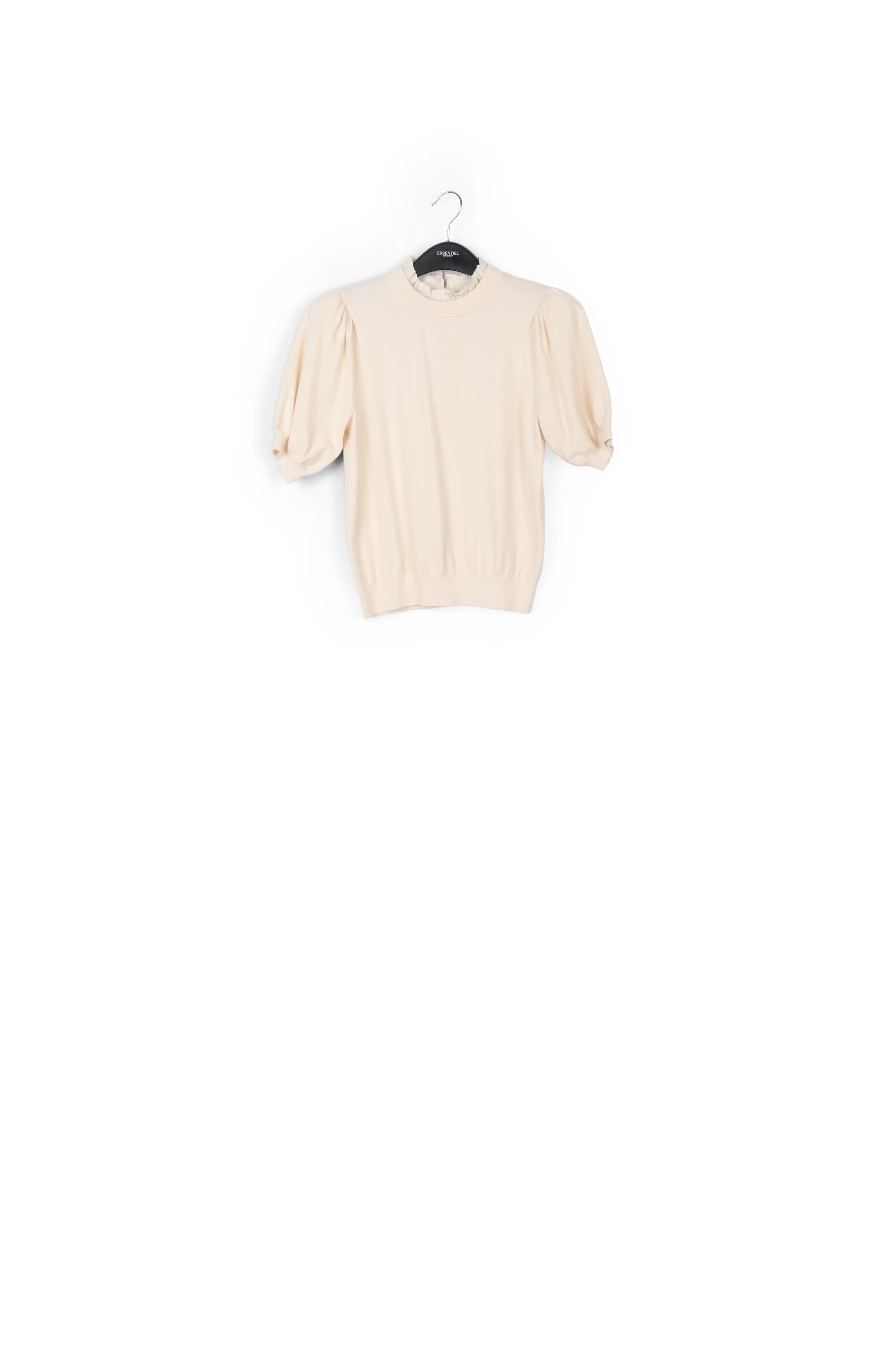 Off-white short-sleeved sweater with stand-up collar