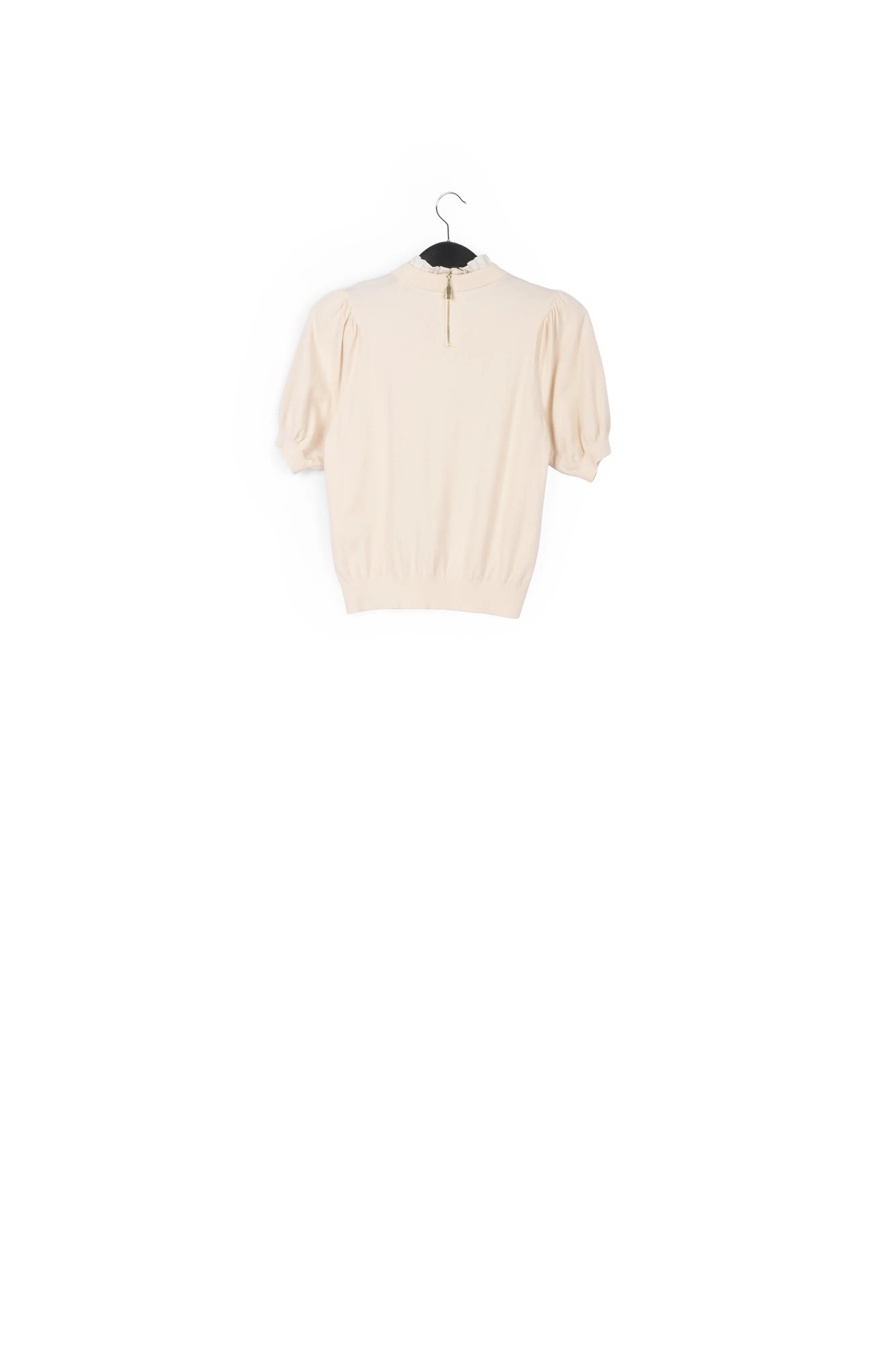 Off-white short-sleeved sweater with stand-up collar