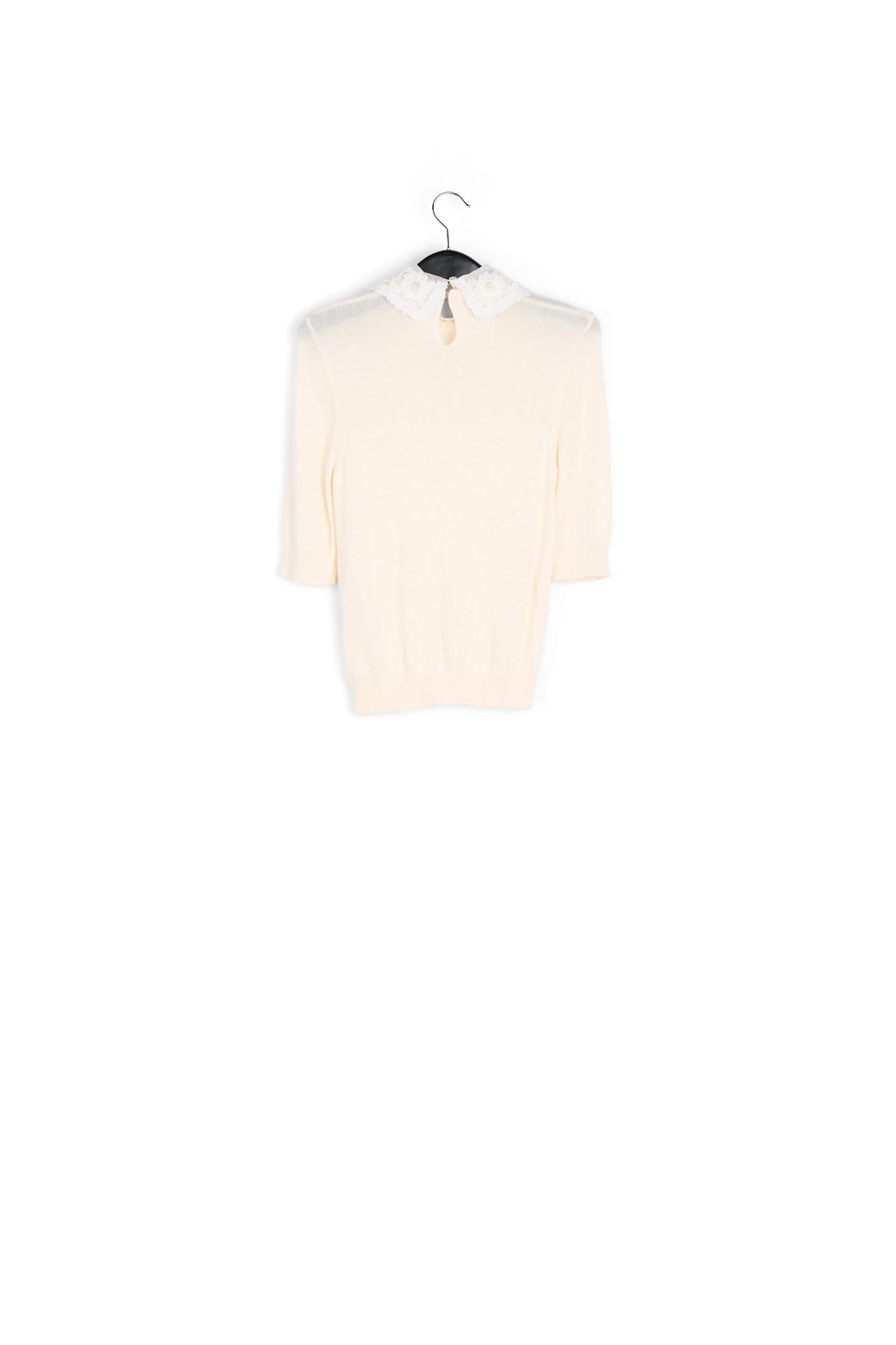 Off-white sweater with lace and pearl-embroidered collar