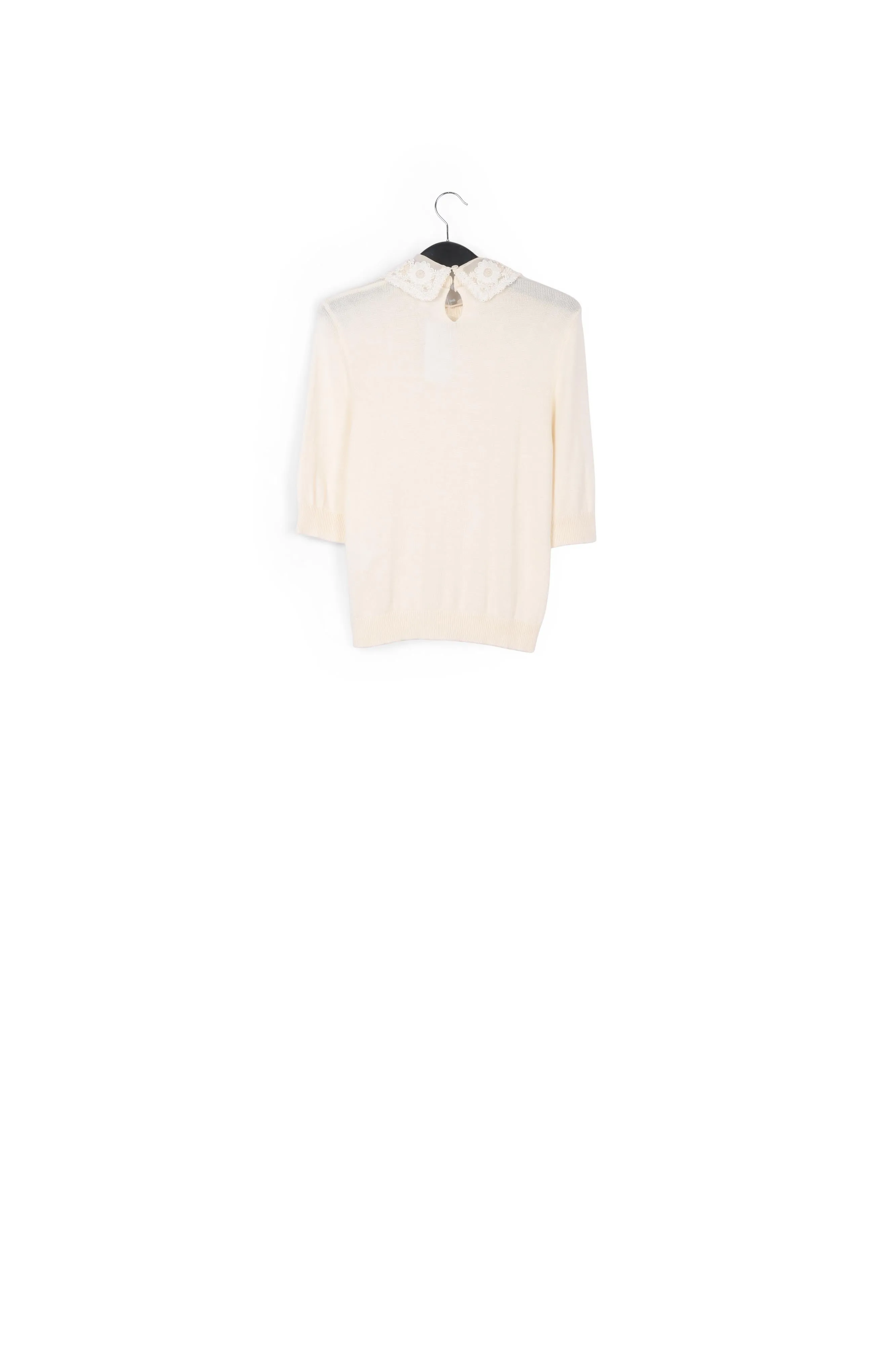 Off-white sweater with lace and pearl-embroidered collar
