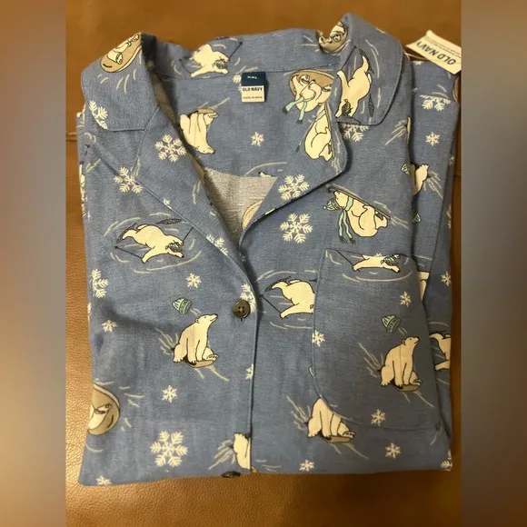 Old Navy polar bear cotton flannel pajamas sleep shirt and  bottoms XXL NWT