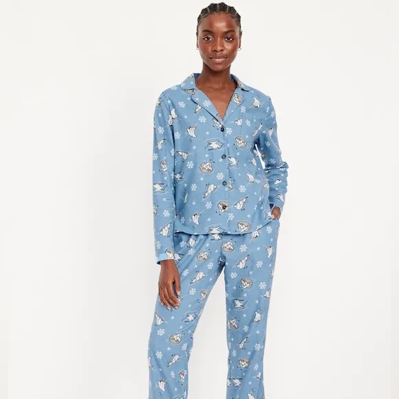 Old Navy polar bear cotton flannel pajamas sleep shirt and  bottoms XXL NWT