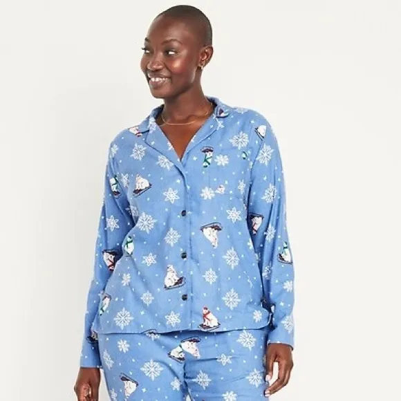 Old Navy polar bear cotton flannel pajamas sleep shirt and  bottoms XXL NWT