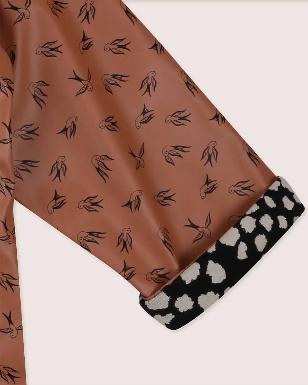 Orange Dancing Bird Print Hooded Raincoat
