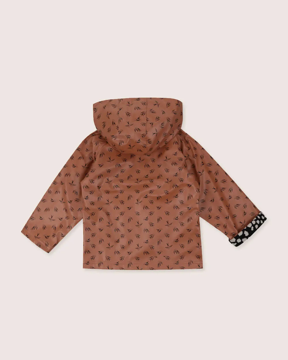 Orange Dancing Bird Print Hooded Raincoat
