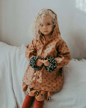 Orange Dancing Bird Print Hooded Raincoat