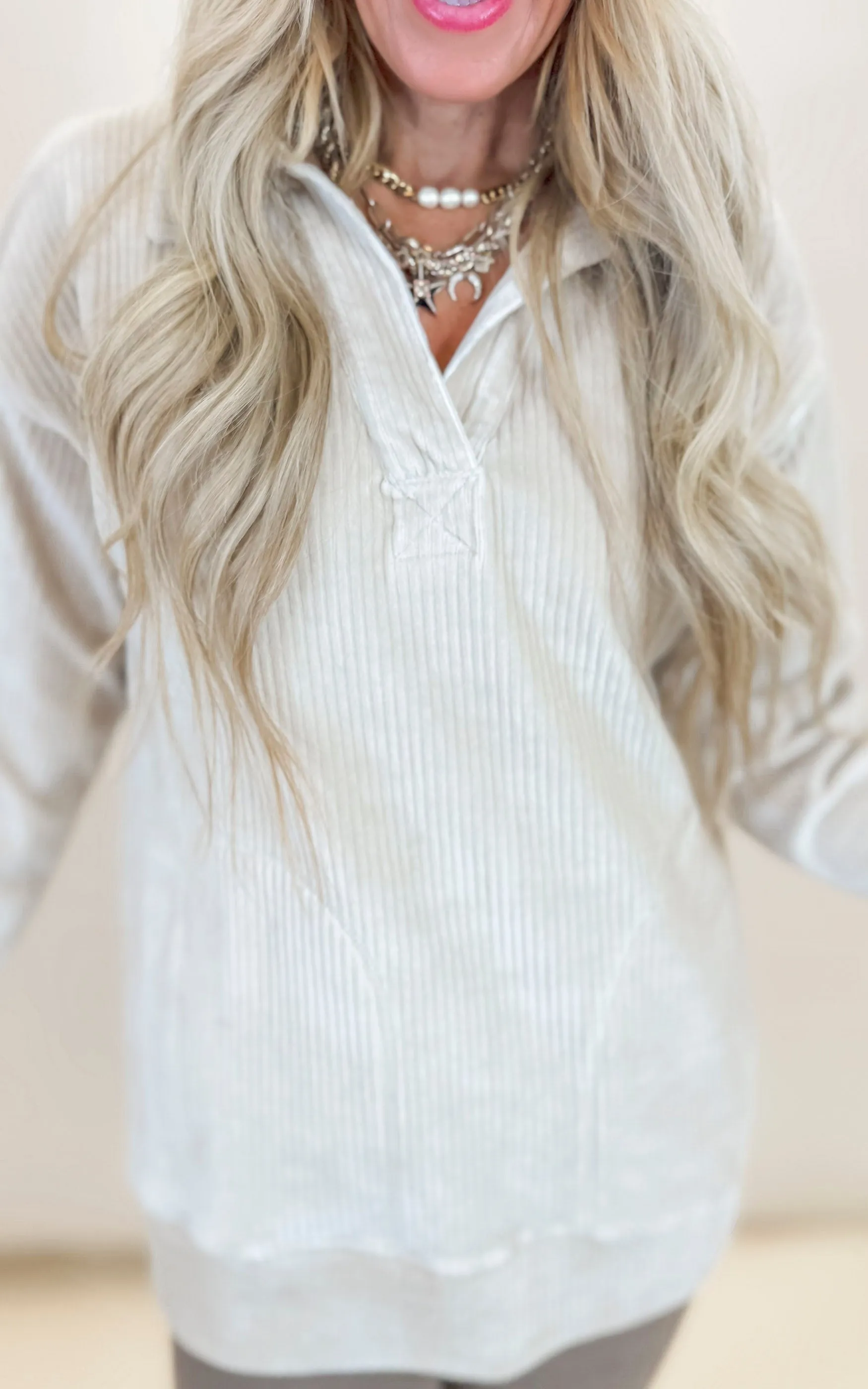 Oversized Collared Corduroy Pullover | MONO B. - Final Sale
