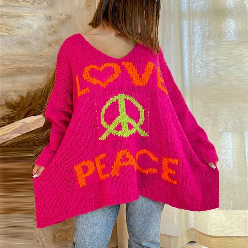 Oversized Peace & Love Knitted Sweater