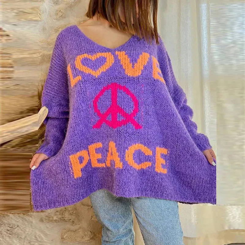 Oversized Peace & Love Knitted Sweater
