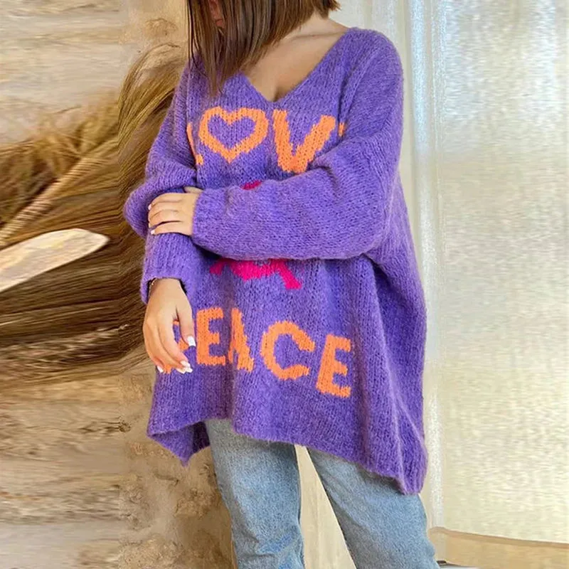Oversized Peace & Love Knitted Sweater