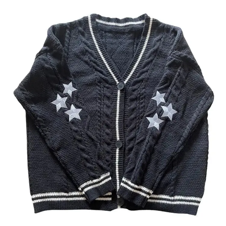 Oversized StarGirl Aesthetic Cardigan with Star Embroidery