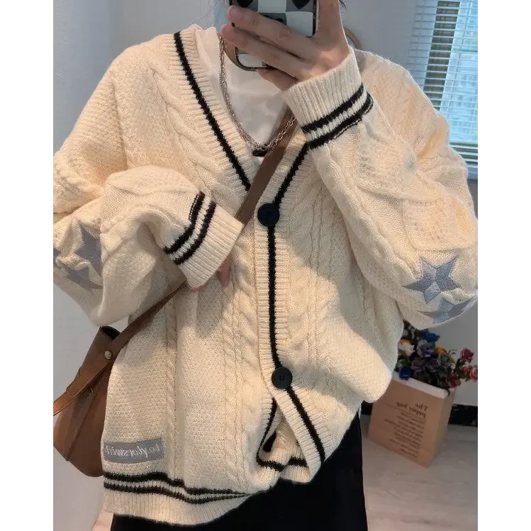 Oversized StarGirl Aesthetic Cardigan with Star Embroidery