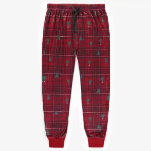 Pantalon de pyjama des Fêtes rouge à motifs en polyester brossé, adulte || Brushed polyester holiday red patterned pajamas pants, adult