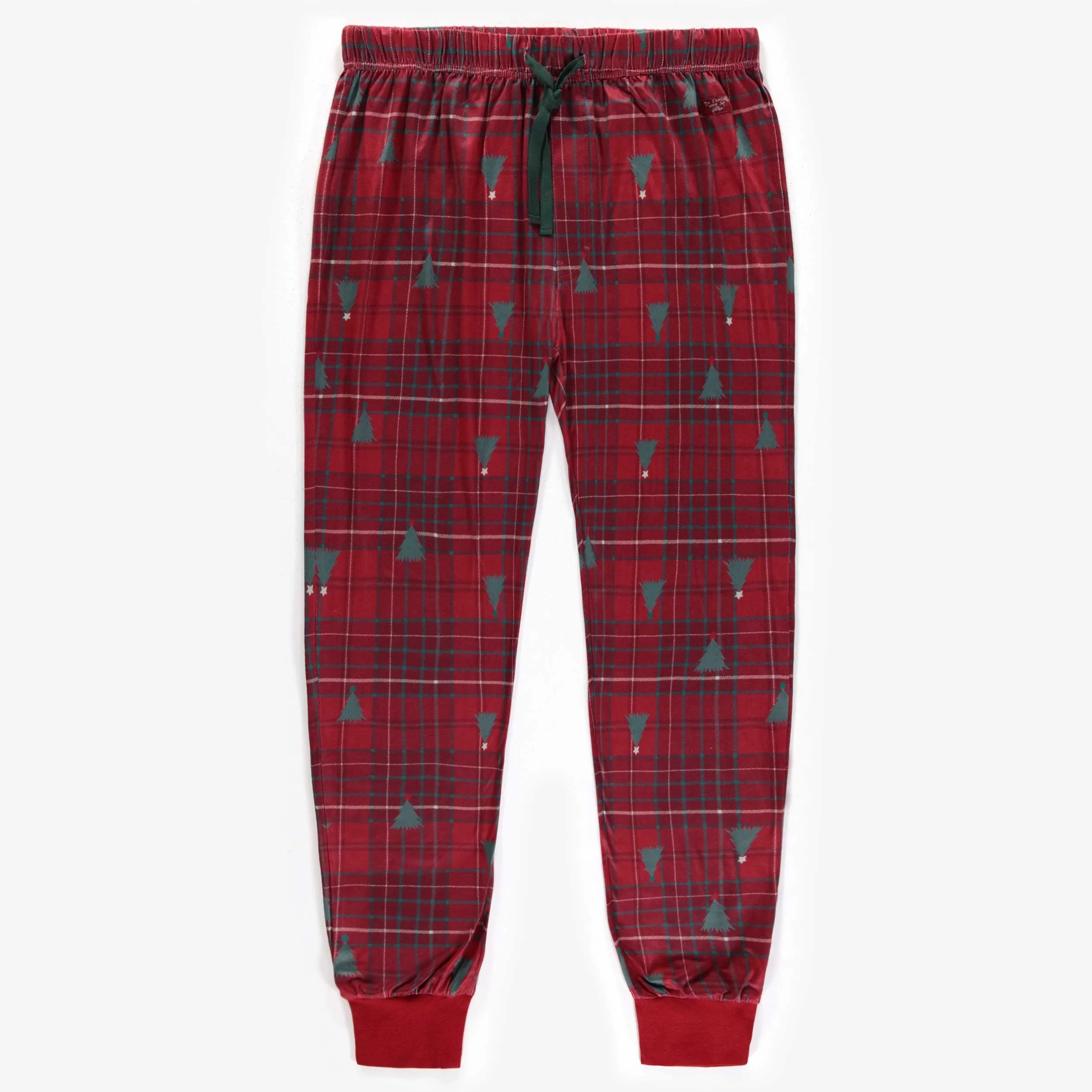 Pantalon de pyjama des Fêtes rouge à motifs en polyester brossé, adulte || Brushed polyester holiday red patterned pajamas pants, adult