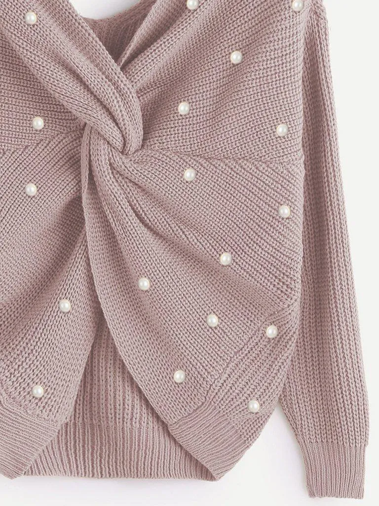 Pearl Beading Twist Infinity Sweater