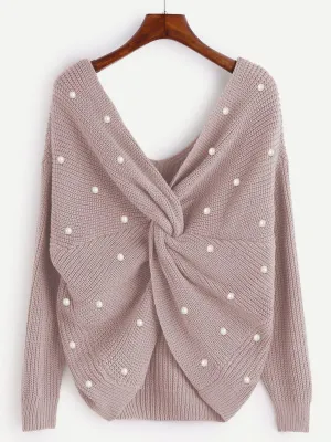 Pearl Beading Twist Infinity Sweater