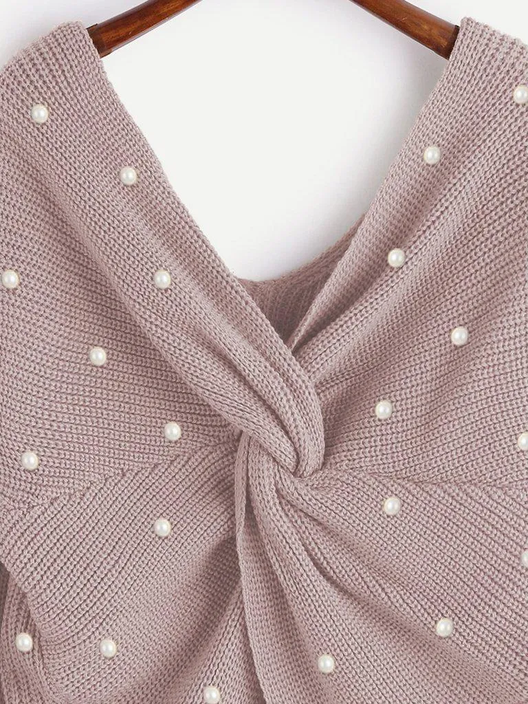 Pearl Beading Twist Infinity Sweater