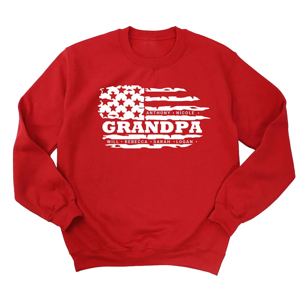 Personalized Grandpa Sweatshirt - FLAG & Grandkids Names, Shirt for Grandpa, Grandpa's Birthday, Father's Day gift from grandkids with names
