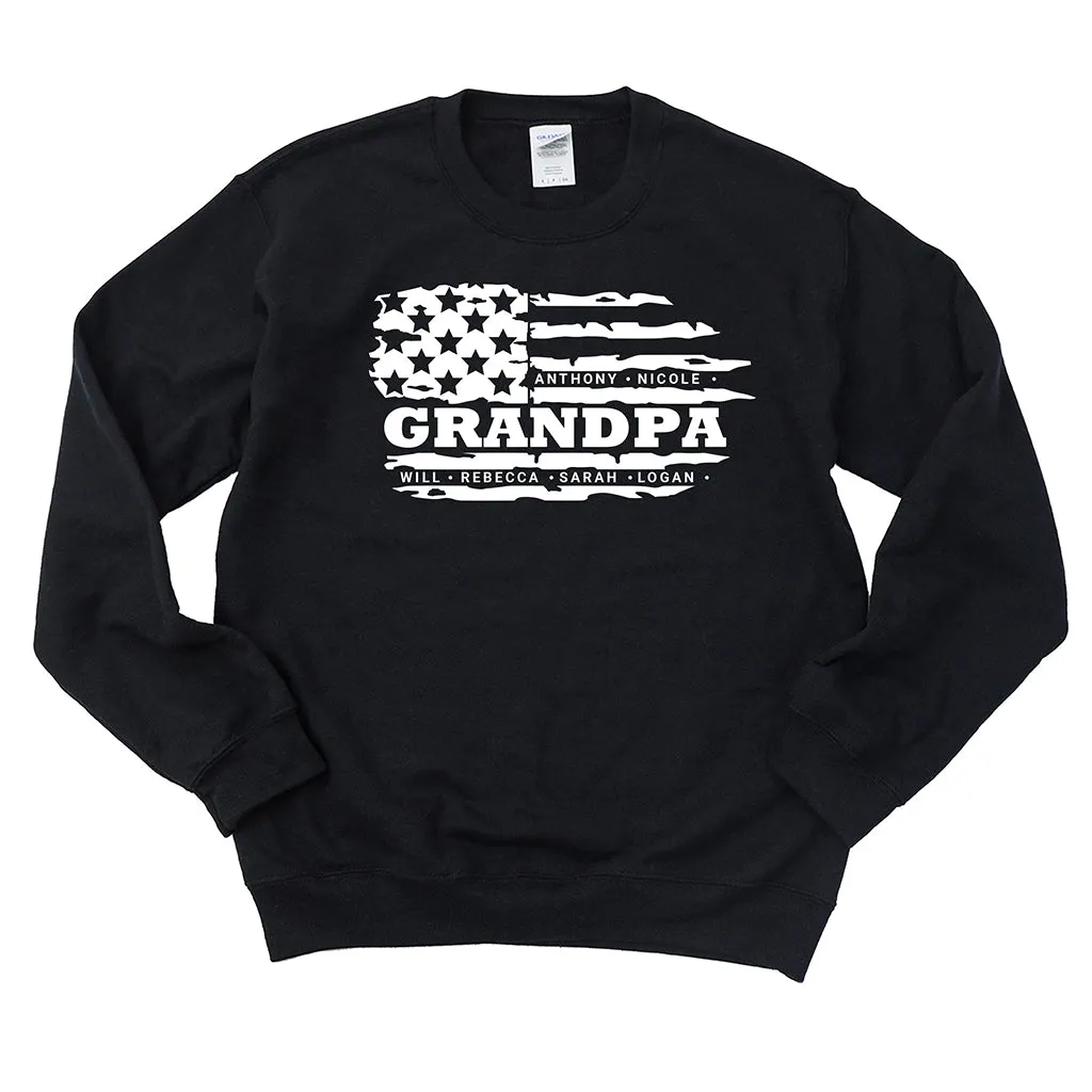 Personalized Grandpa Sweatshirt - FLAG & Grandkids Names, Shirt for Grandpa, Grandpa's Birthday, Father's Day gift from grandkids with names