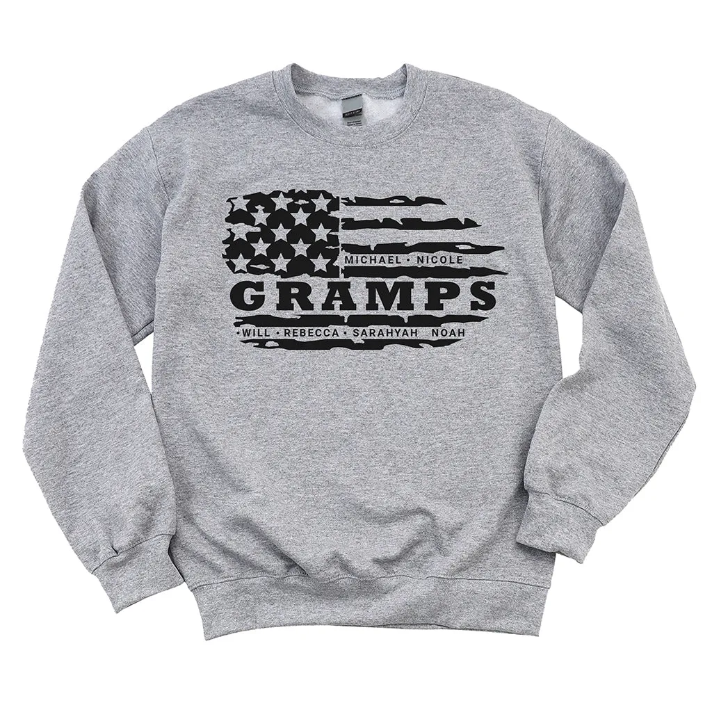 Personalized Grandpa Sweatshirt - FLAG & Grandkids Names, Shirt for Grandpa, Grandpa's Birthday, Father's Day gift from grandkids with names