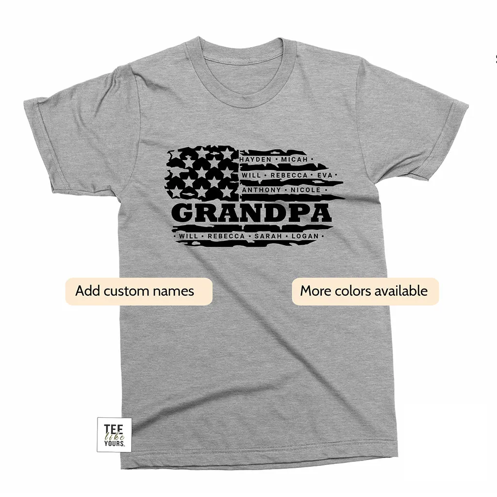 Personalized Grandpa T-shirt - FLAG & Grandkids Names, T-shirt for Grandpa, Grandpa's Birthday, Father's Day gift for Grandpa from grandkids