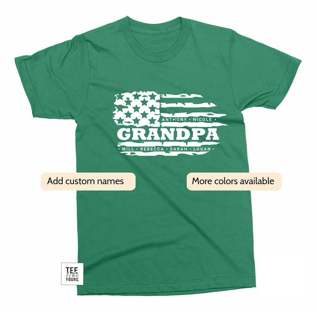 Personalized Grandpa T-shirt - FLAG & Grandkids Names, T-shirt for Grandpa, Grandpa's Birthday, Father's Day gift for Grandpa from grandkids
