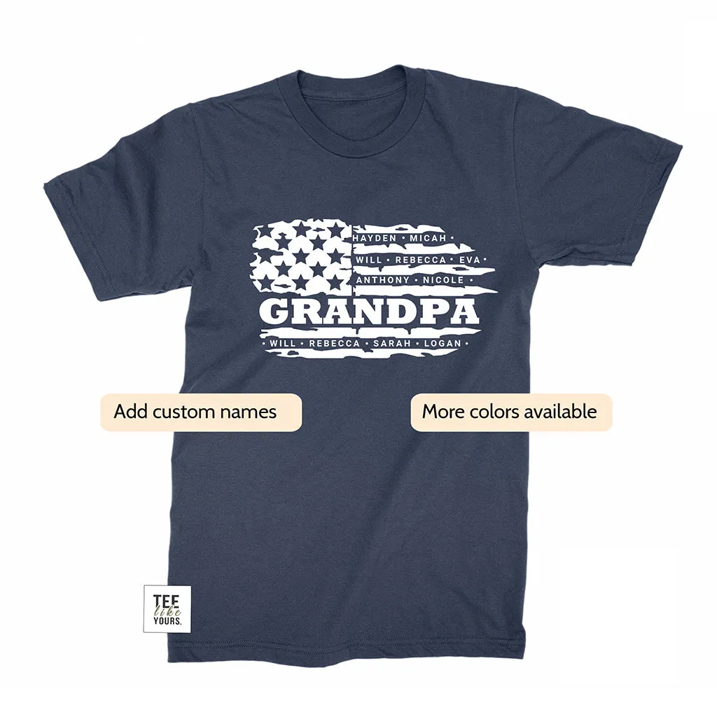 Personalized Grandpa T-shirt - FLAG & Grandkids Names, T-shirt for Grandpa, Grandpa's Birthday, Father's Day gift for Grandpa from grandkids